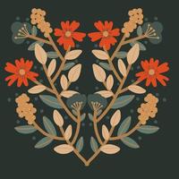 beautiful flower symmetry  folk art card  vector illustration