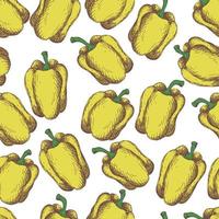 yellow peppers on white background. Seamless vintage style pattern vector