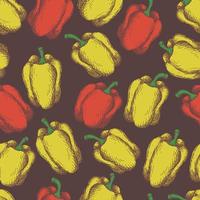 Seamless vintage style pattern with red and YELLOW  peppers. vector