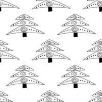 patrón sin fisuras de los abetos abstractos del doodle. aislado en blanco vector
