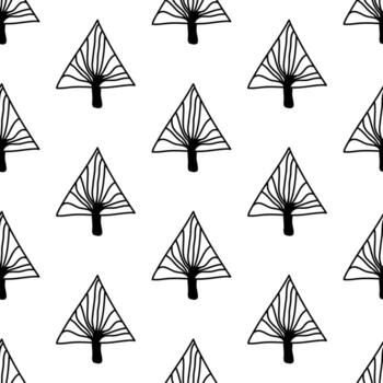 Seamless pattern from doodle abstract fir trees. Isolated on white vector
