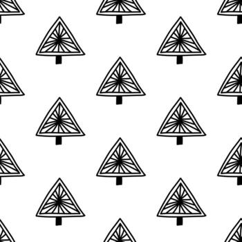 Seamless pattern from doodle abstract fir trees. Isolated on white vector