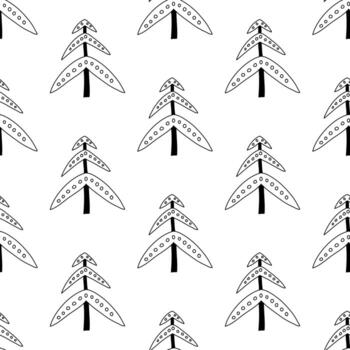 Seamless pattern from doodle abstract fir trees. Isolated on white vector