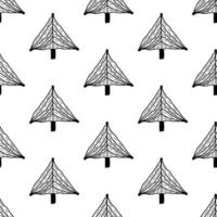 Seamless pattern from doodle abstract fir trees. Isolated on white vector