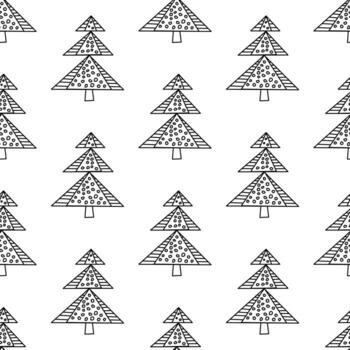 Seamless pattern from doodle abstract fir trees. Isolated on white vector