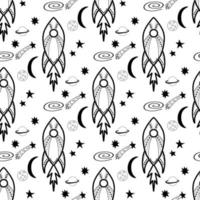 Seamless pattern made with doodle rockets, planets, stars, comets vector