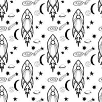 Seamless pattern made with doodle rockets, planets, stars, comets vector