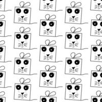 Seamless pattern from doodle mouse gift boxes with bow vector