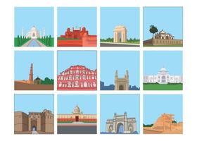 Historical Places Of India kids book illustration set, Taj Mahal vector