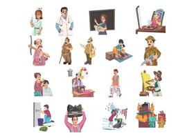 Our Helpers kids book illustration set, Nurse, doctor, teacher vector