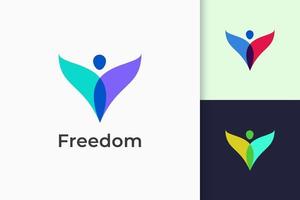 La libertad o el logotipo humano representa el éxito y la felicidad por el yoga o la caridad. vector