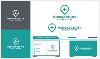 medical stethoscope with location point logo and business card vector