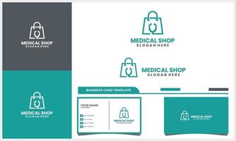 medical stethoscope with shop bag logo and business card template vector