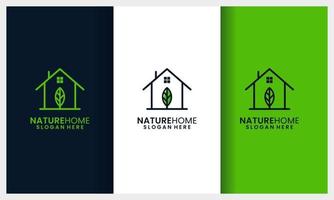 conjunto de plantilla de diseño de logotipo de casa de naturaleza con concepto de arte de línea de hoja vector