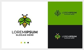 Plantilla de diseño de logotipo de abeja de miel con concepto de hoja de ala de naturaleza vector