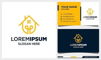 Smart home line art style logo design with business card template vector