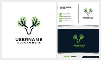 Diseño de logotipo de ciervo salvaje con estilo de arte lineal y concepto de árbol natural vector