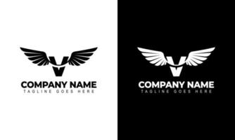 Letter V with wings logo label emblem sign stamp. Vector illustrations