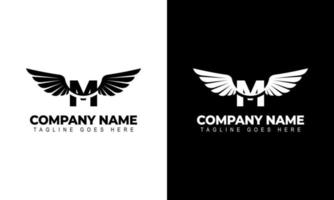 Letter M with wings logo label emblem sign stamp. Vector illustrations