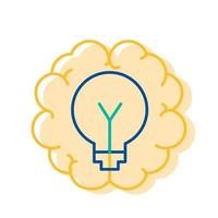 Light Bulb in Human Brain Icon Thin Line vector