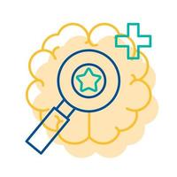 Magnifying Glass on Human Brain Icon Thin Line vector