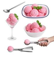 Ice cream scoop on white background photo