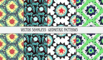 Grunge colorful geometric seamless patterns set vector