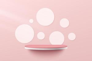 Abstract 3d white and pink shelf or podium with white polka dot. vector