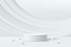 Abstract 3D white cylinder pedestal podium and white curve backdrop. vector
