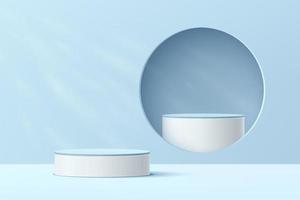 Abstract 3D white cylinder pedestal podium with blue podium in hole. vector