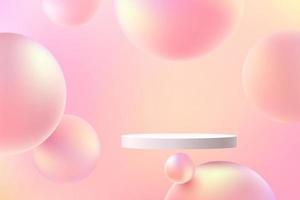 Abstract 3D white cylinder pedestal podium floating on air with bubble vector