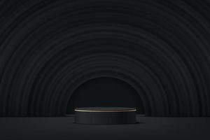 Abstract 3D black cylinder pedestal podium with black fabric wave. vector