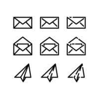 mail icon set, linear symbols on white background, vector illustration