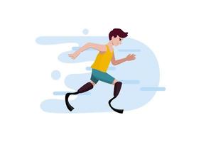 Handicapped man running with prosthetics leg, vector illustration