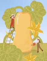 Farmer cartoon characters with butternut squash harvest illustration vector