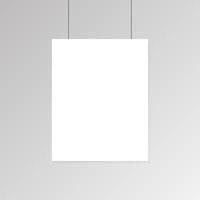 cartel de papel blanco en blanco realista colgado en la maqueta de la pared. vector