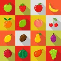 Set of fruit in cartoon and flat style on colorful background vector
