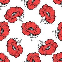 Poppy seamless pattern. Red poppies on white background. Can be use vector