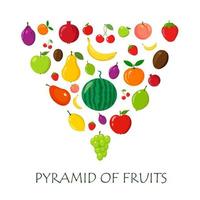 Diferentes frutas exóticas y piramidales sobre fondo blanco. vector