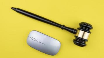 Judge gavel on light background, top view. Law concept photo