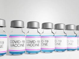 Representación 3D de botellas de vacunas covid-19 foto