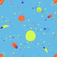Seamless space blue background with planets with meteorites vector