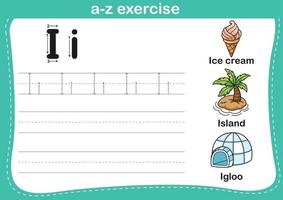 Alphabet a-z exercise with cartoon vocabulary illustration vector