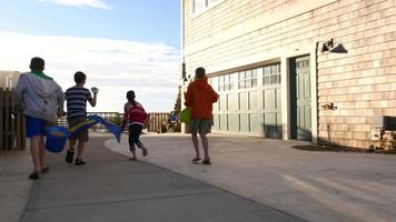 groep kinderen lopen naar het strand video