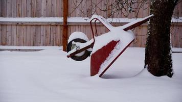 Wheelbarrow in snow storm video