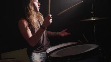 Heavy metal rock band drummer, slow motion video