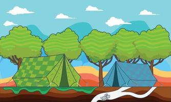 CARTONY ILLUSTRATION OF SUMMER CAMPING GROUND vector