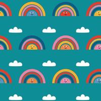 Seamless sky pattern with rainbows and clouds on blue background vector