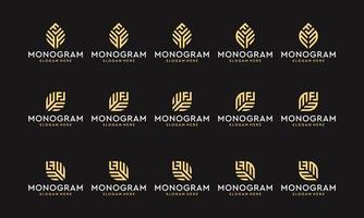 a collection of monogram logos with leaf shapes. vector premium.