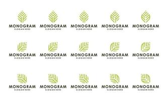 a collection of monogram logos with leaf shapes. vector premium.